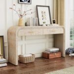 Merax Entryway Console Table with Storage, 2 Drawers Design/Retro Style/Behind Couch & Sofa, Natural - Image 2