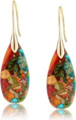 Natural Healing Stone Fishhoop Dangle Drop Earrings Statement Gold silver earrings - Image 2