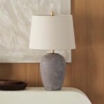 Nourison Home 23" Greyish Brown Earth Tone Rustic Farmhouse Ceramic Table Lamp for Bedroom, Living Room, Dining, Office, with Beige Linen Shade - Image 2