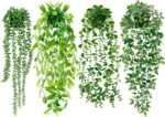 Palonu Artificial Hanging Plants for Shelf, 4 Pack Fake Potted Greenery Faux Eucalyptus Vine, Mandala Vine, String of Pearls,Pea pod Leaves in Pot for Office Living Room Bathroom Indoor Outdoor Décor - Image 2