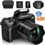 Saneen Digital Camera, 4k Cameras for Photography & Video, 64MP WiFi Touch Screen Vlogging Camera for YouTube with Flash, 32GB Card, Lens Hood, 3000mAH Battery, Front and Rear Cameras - Black - Image 2