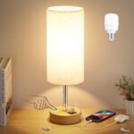 Touch Bedside Table Lamp with USB - 3 Way Dimmable Wood Lamp for Bedroom Nightstand, Desk Lamp with Charging Station for Dorm, Living Room, Office, Kids Room, Small, 14in - Image 2