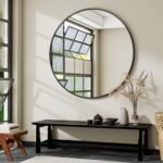 VooBang Large Black Round Bathroom Mirror, 48 inch Circle Wall Mounted Hanging Mirror with Simple Modern Circular Metal Frame for Hallway, Entryway, Living Room, Black Frame - Image 2