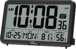 WallarGe Auto Set Digital Wall Clock Battery Operated, Desk Clocks with Temperature, Humidity and Date, Large Display Digital Calendar Alarm Clock for Elderly, Bedroom, Office, 8 Time Zone, Auto DST. - Image 2