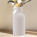 White Ceramic Flower Vase, Minimalist Modern Home Decor, Matte Finish Pampas Grass Vase for Table, Fireplace, Shelf, Mantel, Entryway and Centerpieces - Image 2
