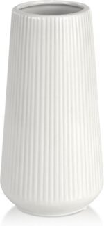 White Ceramic Vase, GUKJOB Small Cute Flower Vase for Pampas Grass, Home, Living Room, Dining Table, Farmhouse, Office Decor, Bedroom, Table, and Kitchen Shelf (White) - Image 2
