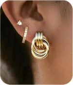3Pairs Gold Hoop Earrings Set for Women Trendy Chunky Huggie Dainty Earring Jewelry for Women Teens - Image 3