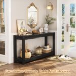 47" Farmhouse Wood Entryway Table Narrow Console Table with Storage Behind Couch Sofa Table with Shelves for Entry Way with Open Storage, Easy Assembly, Embossed Wood Grain Black - Image 3