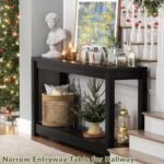 47" Farmhouse Wood Entryway Table Narrow Console Table with Storage Behind Couch Sofa Table with Shelves for Entry Way with Open Storage, Easy Assembly, Embossed Wood Grain Black - Image 5