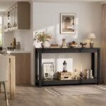47" Farmhouse Wood Entryway Table Narrow Console Table with Storage Behind Couch Sofa Table with Shelves for Entry Way with Open Storage, Easy Assembly, Embossed Wood Grain Black - Image 7