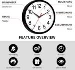 12 Inch Wall Clock Modern Battery Operated Silent Non Ticking Analog for Bedroom Office Living Room Home Kitchen Bathroom(Black) - Image 5
