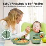 Silicone Baby Feeding Set, BPA Free Baby Feeding Essentials, Baby Suction Bowl, Plates, Bib, Spoons set, Baby Led Weaning Supplies to Develop Self-feeding Skills(Green, No Lid) - Image 3