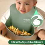 Silicone Baby Feeding Set, BPA Free Baby Feeding Essentials, Baby Suction Bowl, Plates, Bib, Spoons set, Baby Led Weaning Supplies to Develop Self-feeding Skills(Green, No Lid) - Image 6