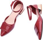 Women's Pumps Shoes Pointed Toe Low Heels Ankle Strap Closed Toe Wedding Party Dress Pumps - Image 3