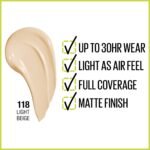 Maybelline Super Stay Full Coverage Liquid Foundation Active Wear Makeup, Up to 30Hr Wear, Transfer, Sweat & Water Resistant, Matte Finish, Light Beige, 1 Count - Image 3