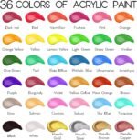 55PCS Acrylic Paint Set of 36 Colors 2fl oz 60ml Bottles 12 Brushes,Non Toxic 36 Colors Acrylic Paint No Fading Rich Pigment for Kids Adults Artists Canvas Crafts Wood Painting - Image 3