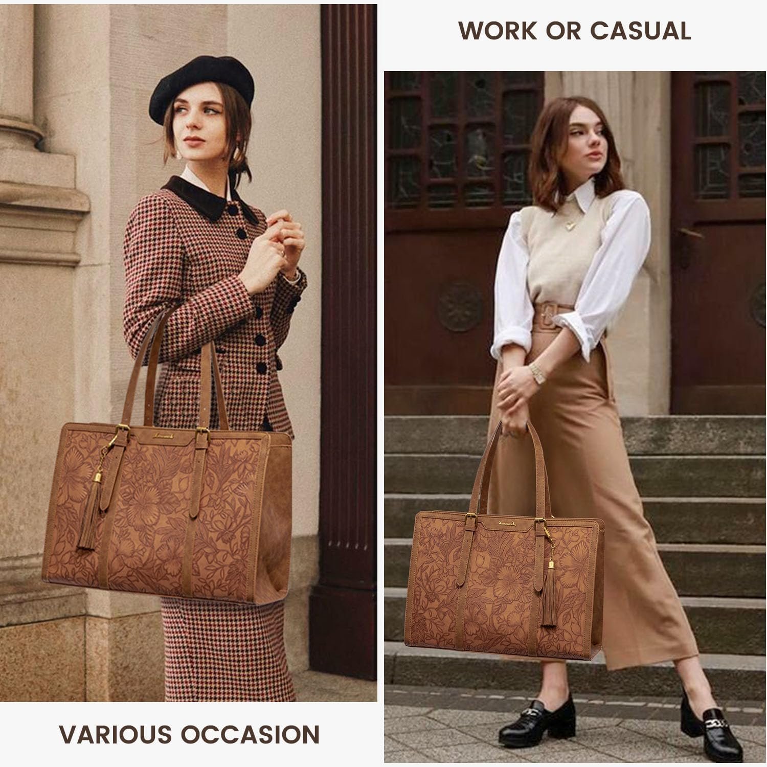 LOVEVOOK Laptop Bag for Women Vintage Leather Work Tote 15.6 inch Large Capacity Computer bag with Clutch Purse for Office, Travel, Casual - Image 5