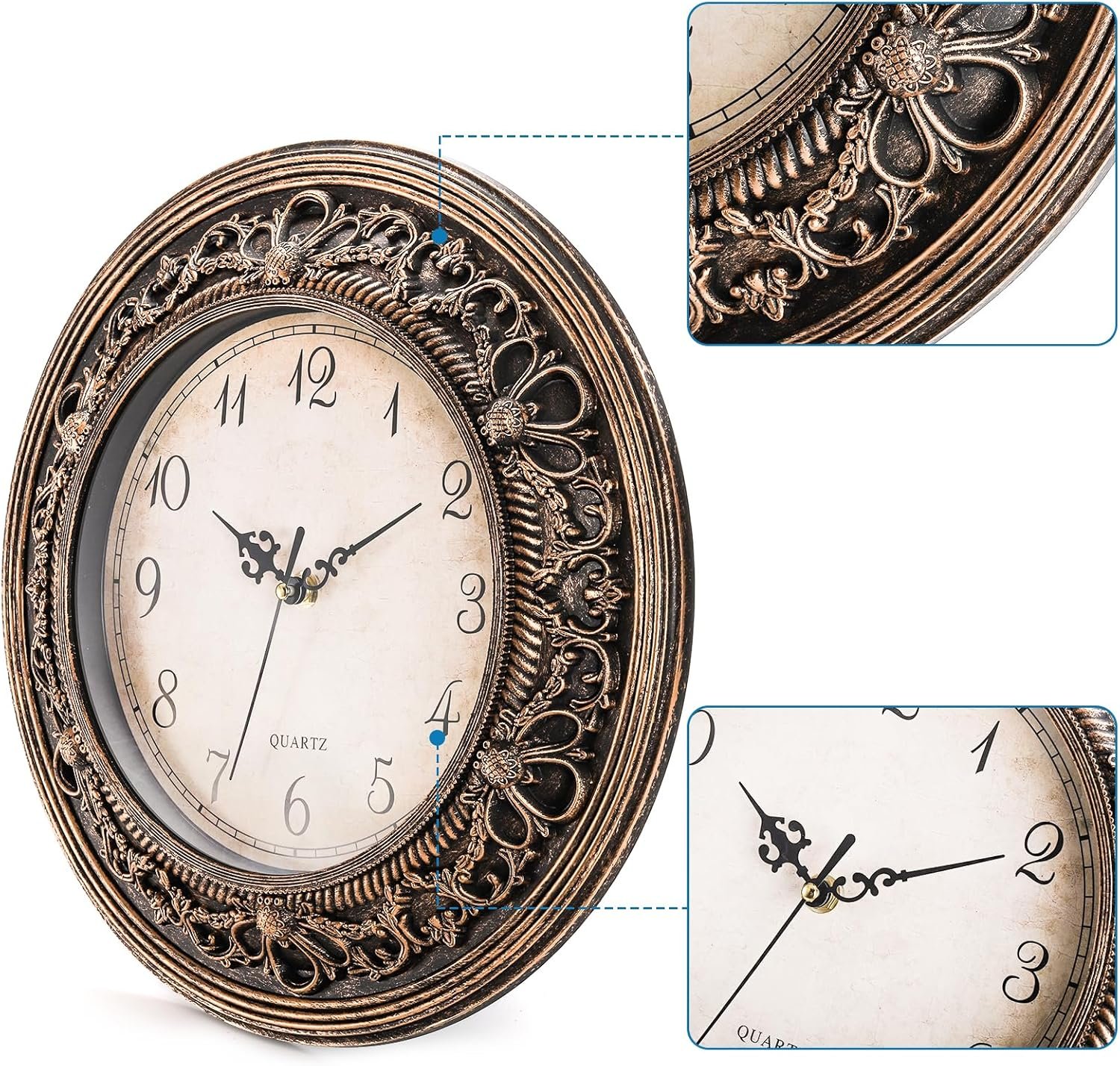 Plastic Silent Wall Clock, 13 Inch Vintage Large Wall Clocks, Battery Operated Round Bathroom Clock, Non-Ticking Decorative Retro Analog Clocks for Living Room, Office, Kitchen, School - Image 4