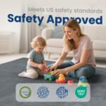 Baby Play Mat for Floor,1.3" Thick Elasti-Foam 50"×50" Playpen Mat for Tummy Time,Water Repellent Soft Coral Velvet for Toddler,Infant,Kids,Non-Slip Backing Safe for Crawling(Dark Grey) - Image 6