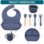 100% Silicone Baby Feeding Set, BPA Free Baby Dishes with Suction Bowl, Divided Plate, Toddler Self Feeding Dish Set with Spoons, Forks, Sippy Cup and Bib, Baby Eating Utensils (Navy Blue) - Image 3