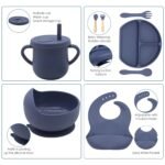 100% Silicone Baby Feeding Set, BPA Free Baby Dishes with Suction Bowl, Divided Plate, Toddler Self Feeding Dish Set with Spoons, Forks, Sippy Cup and Bib, Baby Eating Utensils (Navy Blue) - Image 4