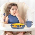100% Silicone Baby Feeding Set, BPA Free Baby Dishes with Suction Bowl, Divided Plate, Toddler Self Feeding Dish Set with Spoons, Forks, Sippy Cup and Bib, Baby Eating Utensils (Navy Blue) - Image 7