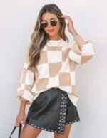 ZESICA Women's 2025 Fall Fashion Turtleneck Long Sleeve Striped Ribbed Knit Loose Pullover Sweater Tops - Image 6