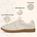 Casual Sneakers for Women Lace Detail – Elegant Ribbon Lace-Up Fashion Sneakers with Leather Upper Memory Foam Insole and Slip On Trendy Casual Shoes for Women - Image 3
