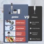 Ganiza Immersion Blender 5 in 1 Hand Blender Max 1000W Heavy Duty Motor, 16 Speed Mode Handheld Blender Stainless Steel Blade With 800ml Mixing Beaker, 600ml Chopper, Whisk and Milk Frother - Image 4
