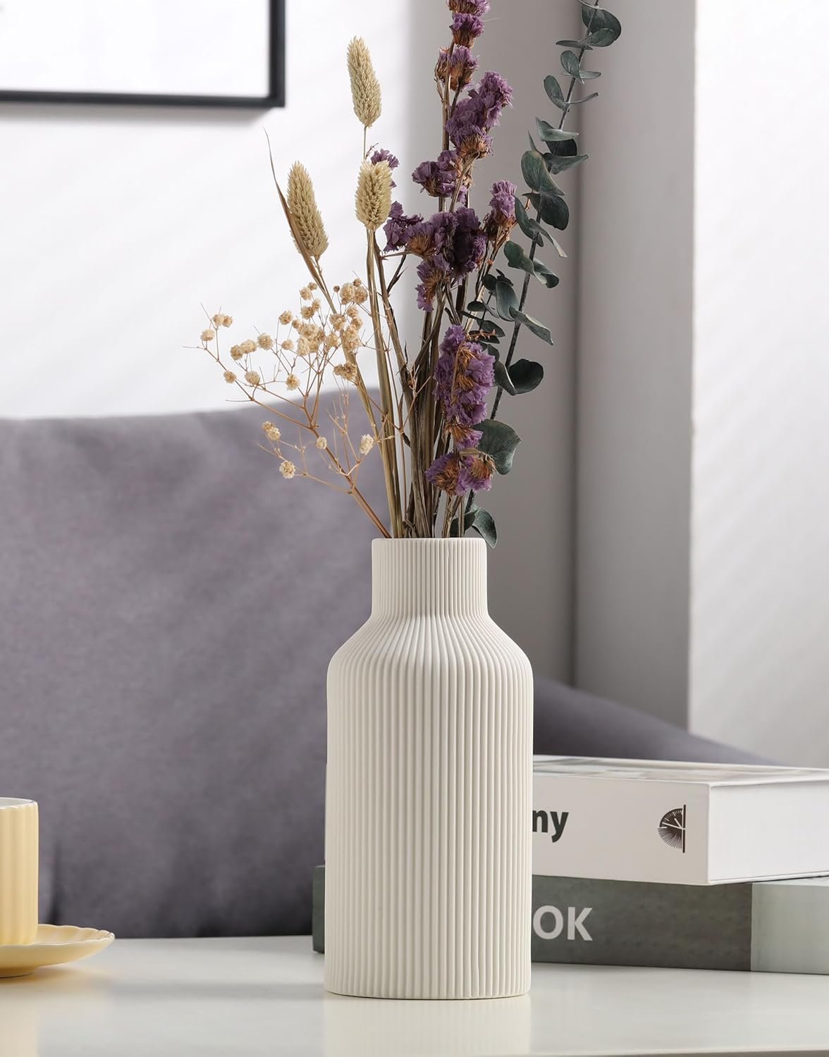White Ceramic Flower Vase,Minimalist Modern Home Decoration,Small Pampas Grass Vases for Decor,Table,Shelf Bookshelf Decorative,Mantel,Entryway Decor and Centerpieces(8 in) - Image 3
