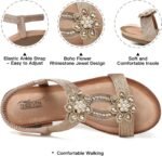 SHIBEVER Womens Wedge Sandals Flower Low Heel Dressy Sandals Elastic Ankle Strap Rhinestone Summer Comfortable Shoe - Image 3