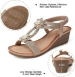 SHIBEVER Womens Wedge Sandals Flower Low Heel Dressy Sandals Elastic Ankle Strap Rhinestone Summer Comfortable Shoe - Image 5