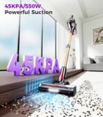 Cordless Vacuum Cleaner, 550W 45Kpa 60Mins Vacuum Cleaners for Home, Anti-tangle Stick Vacuum with Self-Standing, Wall Mount Charging, LDE Display, Wireless Vacuum for Carpet Pet Hair Hardfloor - Image 3