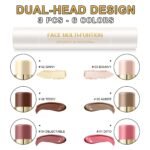 6 Colors Cream Contour Stick Makeup Contour Kit, Double-ended Cream Bronzer for Sculpt, Highlighter and Blush Stick Makeup Kit, Matte & Dewy Finish (SET A) - Image 3