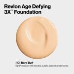 Revlon Liquid Foundation, Age Defying 3XFace Makeup, Anti-Aging and Firming Formula, SPF 20, Longwear Medium Buildable Coverage with Natural Finish, 010 Bare Buff, 1 Fl Oz - Image 4
