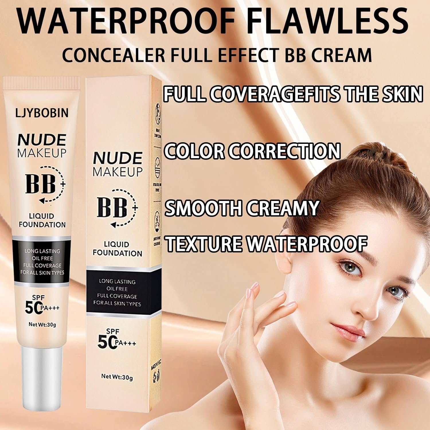 Hydrating CC Cream with SPF 50+ PA++++,Waterproof Flawless Concealer Full Coverage BB Cream for All Skin Types,Long Lasting Moisturizing Full Coverage Liquid Foundation for Men & Women（Ivory） - Image 6