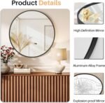 Bathroom Mirror for Wall, 20 Inch Round Mirror, Matte Black Metal Framed Circle Vanity Mirror for Bathroom Bedroom Living Room Entryway, Anti-Rust, Tempered Glass, Hanging or Leaning - Image 4
