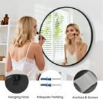 Bathroom Mirror for Wall, 20 Inch Round Mirror, Matte Black Metal Framed Circle Vanity Mirror for Bathroom Bedroom Living Room Entryway, Anti-Rust, Tempered Glass, Hanging or Leaning - Image 5