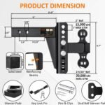 Adjustable Trailer Hitch -Drop Hitch-Tow Hitch with 2 inch Receiver-6inch Drop/Rise, 2" & 2-5/16" Ball Hitches for Trucks, 20,000 LBS GTW, Trailer Hitches with Anti-Theft Pin, Black… - Image 5