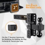 Adjustable Trailer Hitch -Drop Hitch-Tow Hitch with 2 inch Receiver-6inch Drop/Rise, 2" & 2-5/16" Ball Hitches for Trucks, 20,000 LBS GTW, Trailer Hitches with Anti-Theft Pin, Black… - Image 6