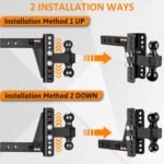 Adjustable Trailer Hitch -Drop Hitch-Tow Hitch with 2 inch Receiver-6inch Drop/Rise, 2" & 2-5/16" Ball Hitches for Trucks, 20,000 LBS GTW, Trailer Hitches with Anti-Theft Pin, Black… - Image 8