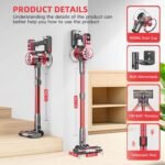 Cordless Vacuum Cleaner,Vacuum Cleaners for Home with Super Suction,Lightweight Stick Vacuum with 35 Mins Runtime,Rechargeable Cordless Vacuum for Carpet, Tile, Pet Hair, Hardwood Floors(Dark Red) - Image 7