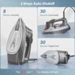 Steam Iron for Clothes with LCD Screen, 1700W Iron Non-Stick Ceramic Soleplate, Auto Shutoff, Self-Cleaning, Anti-Drip, Steam Burst, Spray Mist 10.14oz Water Tank Ironing Clothes for Home,Grey - Image 5