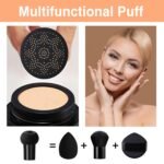2Pcs Mushroom Head Air Cushion CC Cream, Long Lasting Oil Control BB Cream for All Skin Types, Moisturizing Foundation Face Makeup Set with Foundation Brush （#Natural） - Image 7