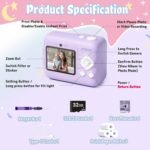 Kids Camera, 1080P Instant Digital Print Camera for Kids, Christmas Birthday Gifts for 4 5 6 7 8 9 10 Year Old Girls Boys, Portable Toy with 32GB SD Card & 3 Rolls Printing Paper, Purple - Image 6