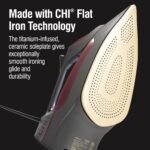 CHI Steam Iron for Clothes with 8’ Retractable Cord, 1700 Watts, 3-Way Auto Shutoff, 400+ Holes, Professional Grade, Temperature Control Dial, Titanium Infused Ceramic Soleplate, Black/Chrome (13109) - Image 3