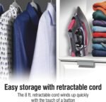 CHI Steam Iron for Clothes with 8’ Retractable Cord, 1700 Watts, 3-Way Auto Shutoff, 400+ Holes, Professional Grade, Temperature Control Dial, Titanium Infused Ceramic Soleplate, Black/Chrome (13109) - Image 4