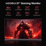 KOORUI 27 Inch Curved Gaming Monitor QHD (2560 x 1440) 180Hz, 1ms 1500R Display, Adaptive Sync, 90% DCI-P3, HDMI 2.0 & DisplayPort 1.4, VESA, Tilt, Eye Care, 27E6QCA - Image 3