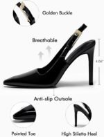 Coutgo Women's Slingback High Heels Pointed Toe Stilettos Metal Buckle Dress Party Pump Shoes - Image 5