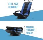 Swivel Floor Gaming Chair - Video Lounger Enjoy 6 Different Positions, Adjustable Backrest, Removable Arm Rests, Folds to Store, Stylish Blue with Black Center Stripe - Image 3